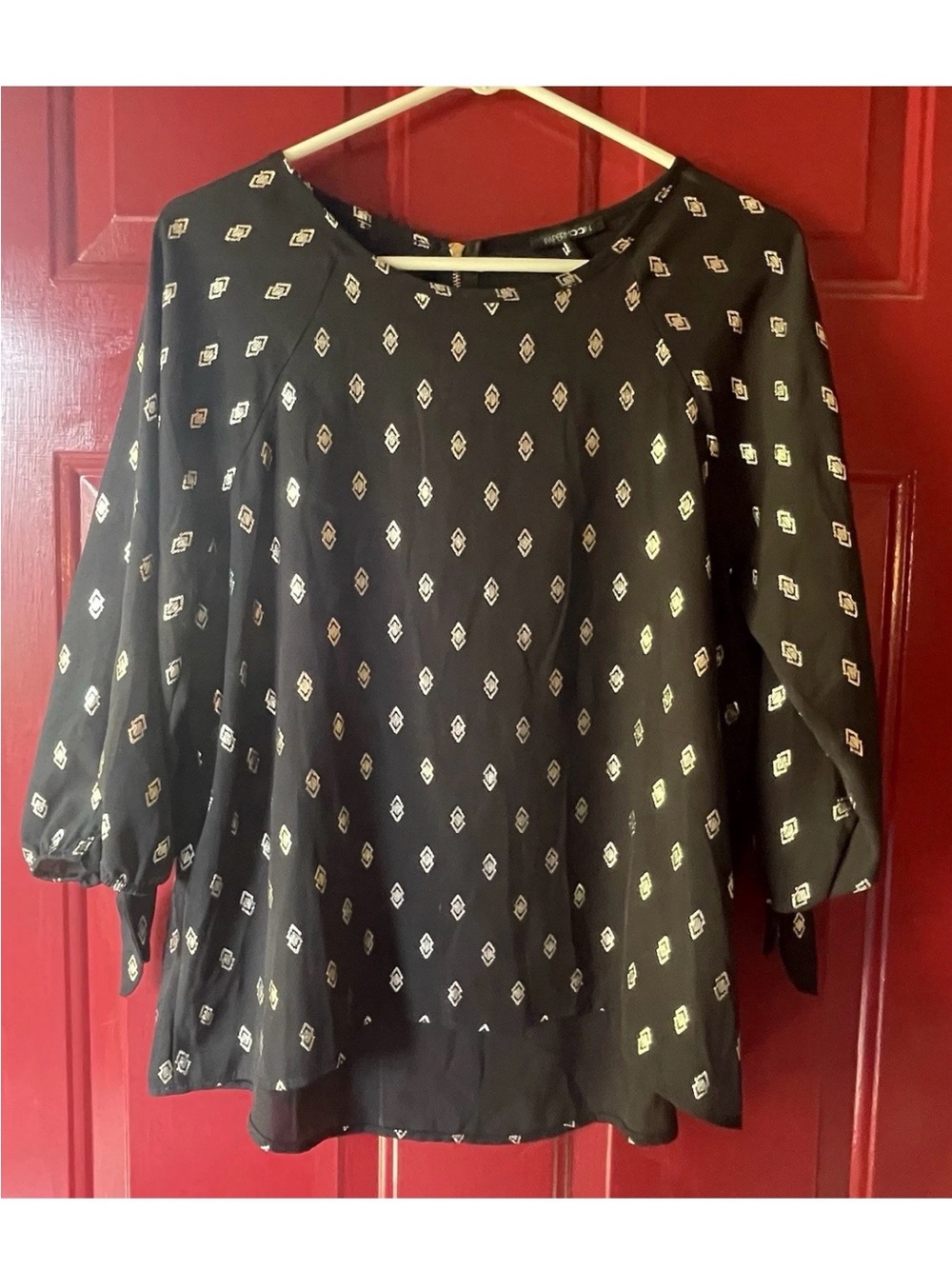 Papermoon Black Blouse with Metallic Diamond Motif